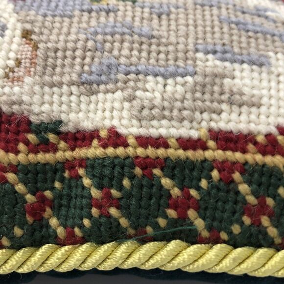 Handmade Wool Needlepoint Pillow 9” Vintage Victorian Angel Green Velvet Back - Picture 11 of 12